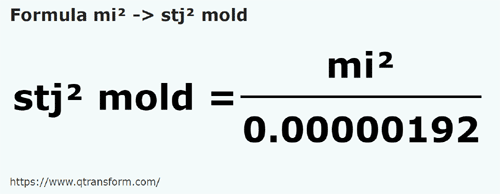 formula Square miles to Square stânjen moldovenesti - mi² to stj² mold