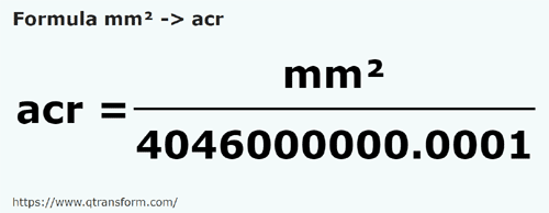 formule Vierkante millimeter naar Acre - mm² naar acr