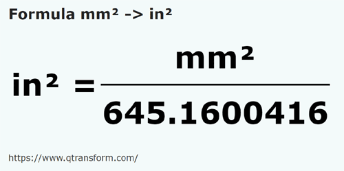 umrechnungsformel Quadratmillimeter in Quadratzoll - mm² in in²