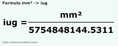 formula Milímetros quadrados em Jugo cadastral - mm² em iug