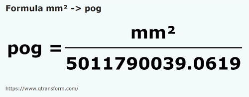 vzorec čtvereční milimetr na Pogonů - mm² na pog