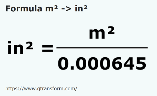 formula квадратный метр в квадратный дюйм - m² в in²
