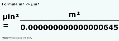 formula Metri quadri in Micropollice quadrati - m² in µin²