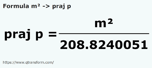 formula квадратный метр в опунция - m² в praj p