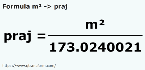 formula квадратный метр в челюстной стержень - m² в praj