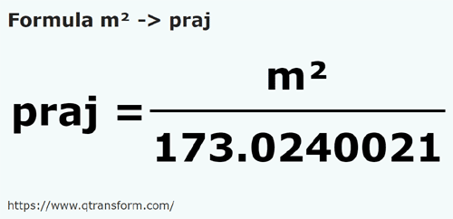 formulu Metrekare ila Prăjină fălcească - m² ila praj