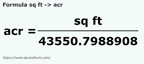 formula квадратный фут в акр - sq ft в acr