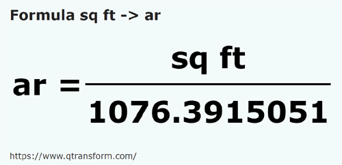 formula квадратный фут в Aр - sq ft в ar