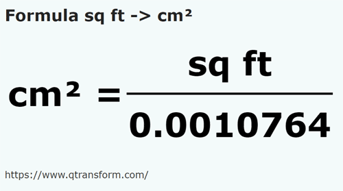 formule Vierkante voet naar Vierkante centimeter - sq ft naar cm²