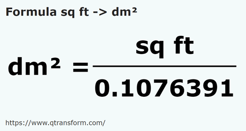 formule Pieds carrés en Décimètres carrés - sq ft en dm²