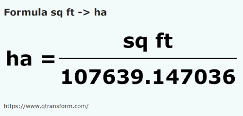 formula квадратный фут в гектар - sq ft в ha