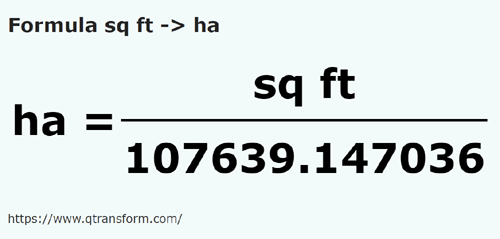 formula Square feet to Hectares - sq ft to ha