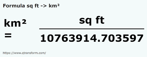 formula Stóp kwadratowych na Kilometrów kwadratowych - sq ft na km²