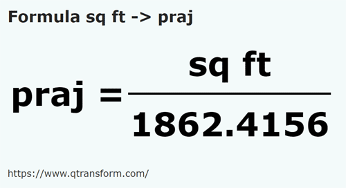 formula квадратный фут в челюстной стержень - sq ft в praj