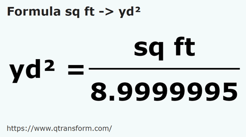 formula Stóp kwadratowych na Jard kwadratowy - sq ft na yd²