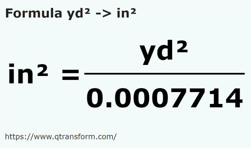 formula Yardas cuadradas a Pulgadas cuadradas - yd² a in²