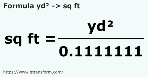 formula Square yards to Square feet - yd² to sq ft