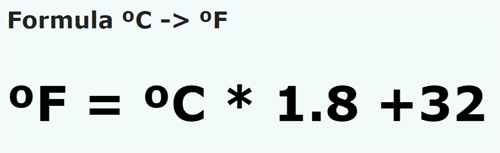 formula градус Цельсия в градусов по Фаренгейту - °C в °F