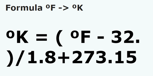formula градусов по Фаренгейту в градус Кельвина - °F в °K