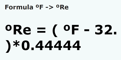 formula градусов по Фаренгейту в степень Реомюра - °F в °Re