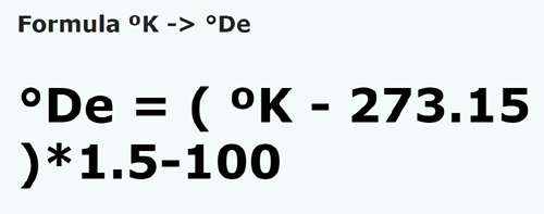 formula градус Кельвина в степень Делиля - °K в °De