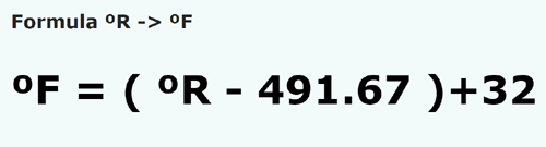 formula Grados Rankine a Grados Fahrenheit - °R a °F