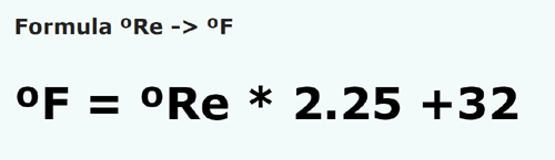 formula Darjah Réaumur kepada Darjah Fahrenheit - °Re kepada °F