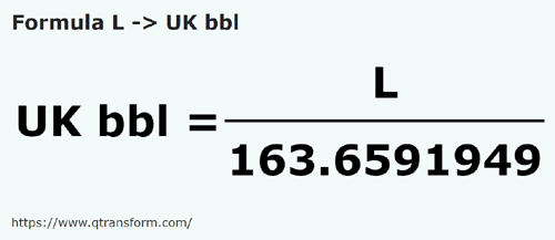 formula Litros em Barrils britânico - L em UK bbl