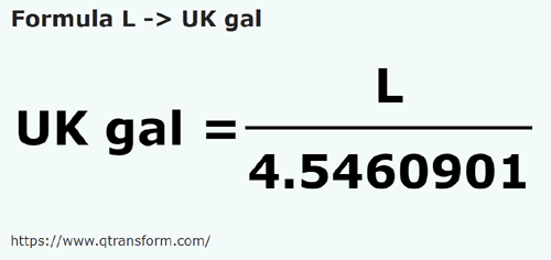 formule Liter naar Imperial gallon - L naar UK gal