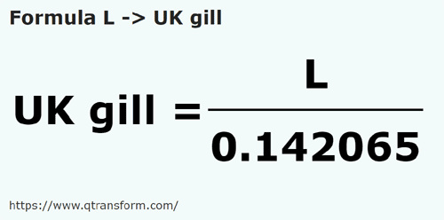 formula литр в Британская гила - L в UK gill
