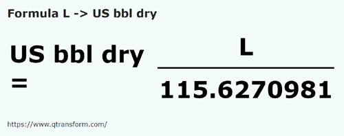 formula Litry na Baryłki amerykańskie (suche) - L na US bbl dry