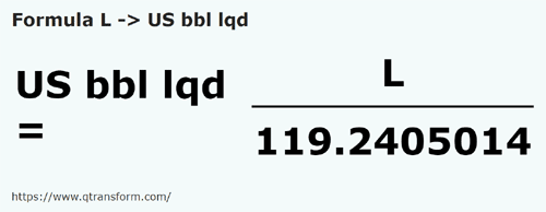 formula Liter kepada Tong (cecair) US - L kepada US bbl lqd