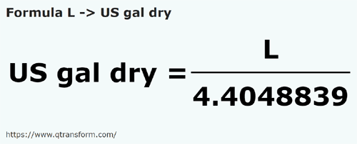 formula Litros em Galãos secos - L em US gal dry