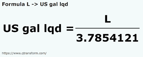 formule Liter naar US gallon Vloeistoffen - L naar US gal lqd