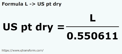 formula литр в Пинты США (сыпучие тела) - L в US pt dry
