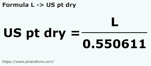 vzorec Litrů na Pinta (suchá) - L na US pt dry