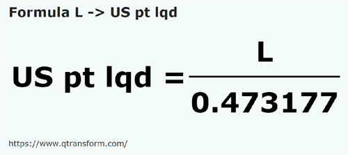 formule Liter naar Amerikaanse vloeistoffen pinten - L naar US pt lqd