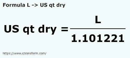 formula Liter kepada Kuart (kering) US - L kepada US qt dry