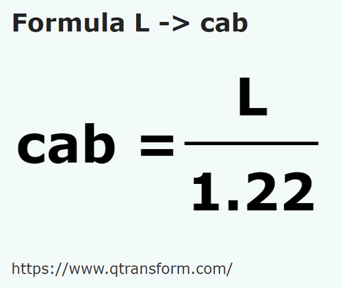 umrechnungsformel Liter in Kabe - L in cab
