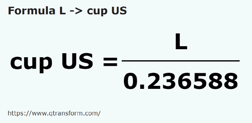 formule Liter naar Amerikaanse kopjes - L naar cup US