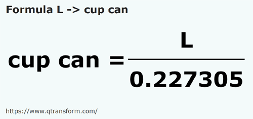 formula Litros em Taças canadianas - L em cup can
