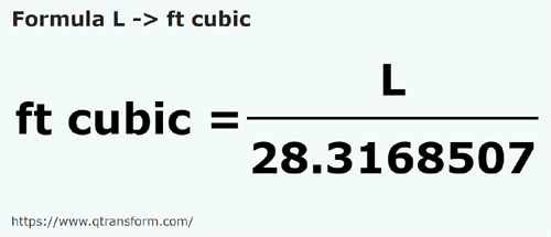 formula литр в кубический фут - L в ft cubic