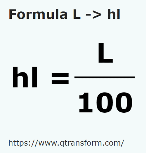 formulu Litre ila Hektolitre - L ila hl