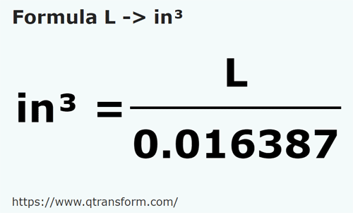 formula литр в кубический дюйм - L в in³