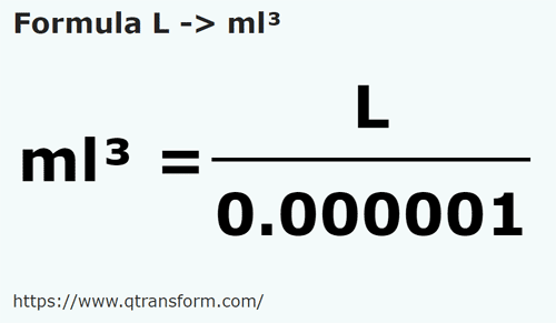 formula Liters to Cubic milliliters - L to ml³