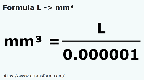 formula Litry na Milimetry sześcienne - L na mm³
