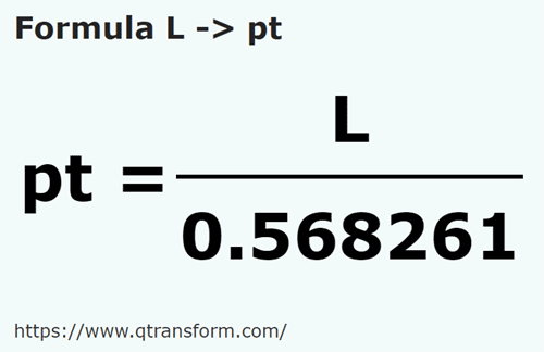 formula Litry na Pinta imperialna - L na pt