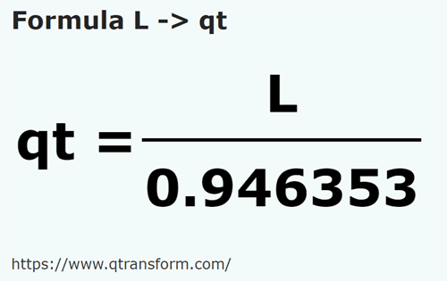 formula Litri in US quarto di gallone (liquido) - L in qt