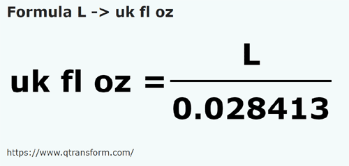 formule Liter naar Imperiale vloeibare ounce - L naar uk fl oz