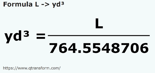 formula Litry na Jardy sześcienny - L na yd³